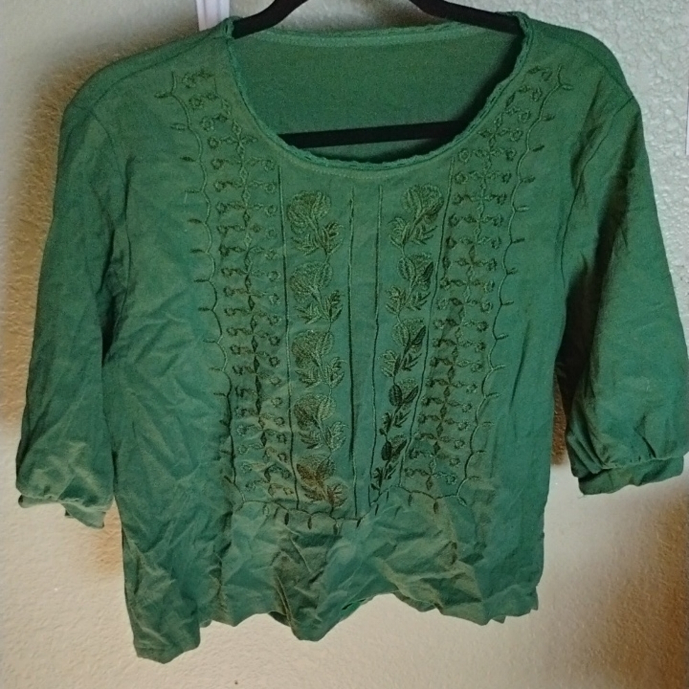 Green Embroidered Women's Top